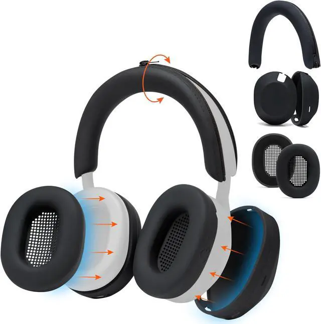 Main image of WC SweatZ and ShellZ Protective Covers Bundle for Sony WH1000XM5 Headphones by Wicked Cushions | Black