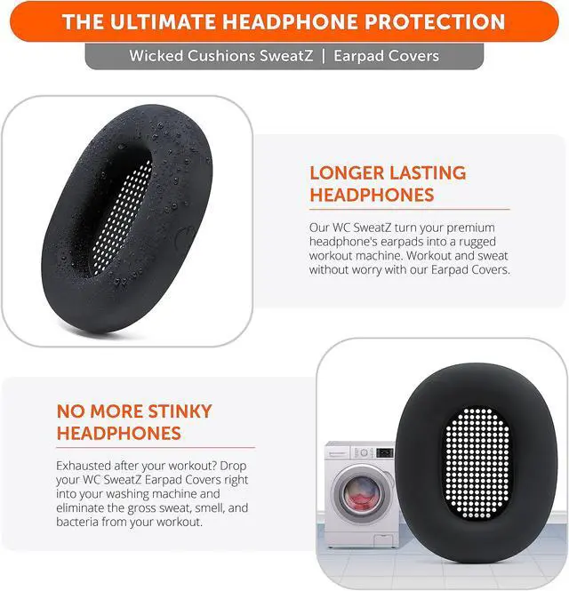 Alt view image 5 of 5 - WC SweatZ and ShellZ Protective Covers Bundle for Sony WH1000XM5 Headphones by Wicked Cushions | Black
