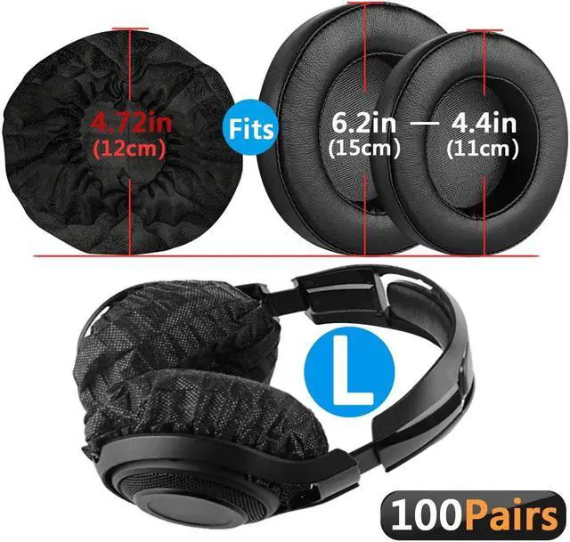 Alt view image 2 of 5 - Geekria 100 Pairs Disposable Headphones Ear Cover for Large Over-Ear Headset Earcup, Stretchable Sanitary Ear Pads Cover, Hygienic Ear Cushion Protector (L/Black)
