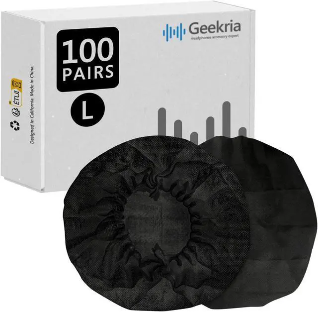 Main image of Geekria 100 Pairs Disposable Headphones Ear Cover for Large Over-Ear Headset Earcup, Stretchable Sanitary Ear Pads Cover, Hygienic Ear Cushion Protector (L/Black)