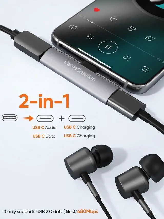 Alt view image 2 of 5 - CableCreation USB C Splitter, 2-in-1 USB C Audio and PD Charging Adapter, Compatible with New iPad Pro, MacBook Air, Galaxy S9, S10, S20, S21 Ultra, S22, Pixel 2 3 4 XL, Aluminum Gray