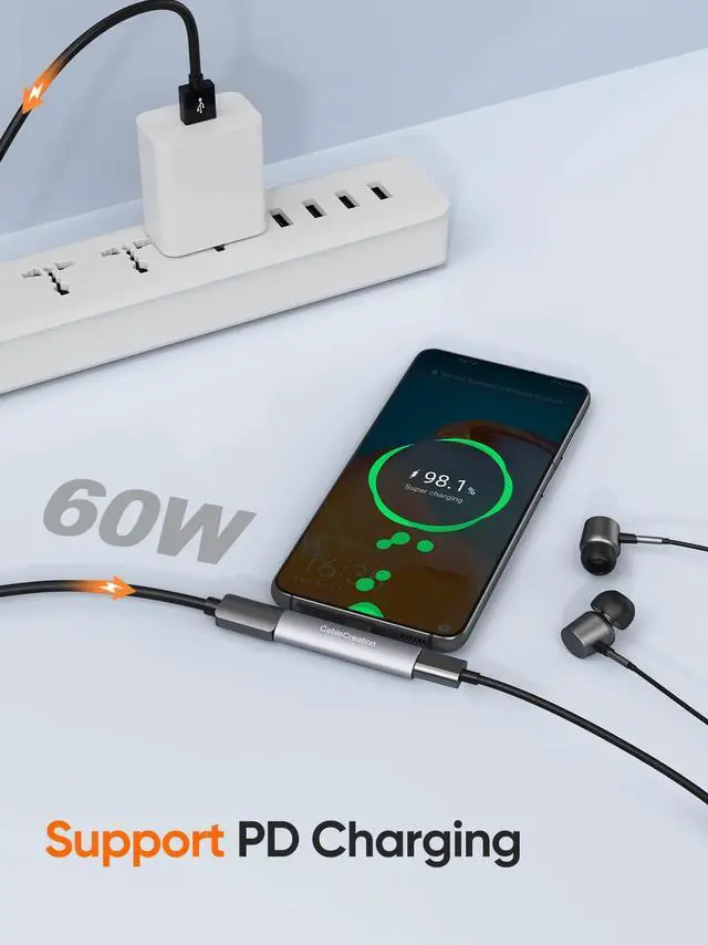 Alt view image 3 of 5 - CableCreation USB C Splitter, 2-in-1 USB C Audio and PD Charging Adapter, Compatible with New iPad Pro, MacBook Air, Galaxy S9, S10, S20, S21 Ultra, S22, Pixel 2 3 4 XL, Aluminum Gray