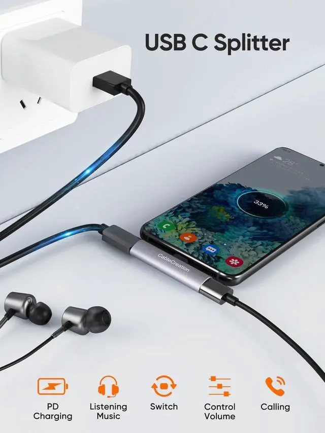 Alt view image 4 of 5 - CableCreation USB C Splitter, 2-in-1 USB C Audio and PD Charging Adapter, Compatible with New iPad Pro, MacBook Air, Galaxy S9, S10, S20, S21 Ultra, S22, Pixel 2 3 4 XL, Aluminum Gray