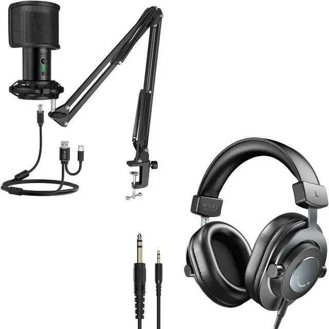 Main image of FIFINE USB Microphone Kit, 3.5mm/6.35mm Headphones Studio Recording Monitoring, Gaming Streaming Mic Set with USB C & A, Over Ear Wired Headphones with Adjustable Headband for YouTube (T683+H8)