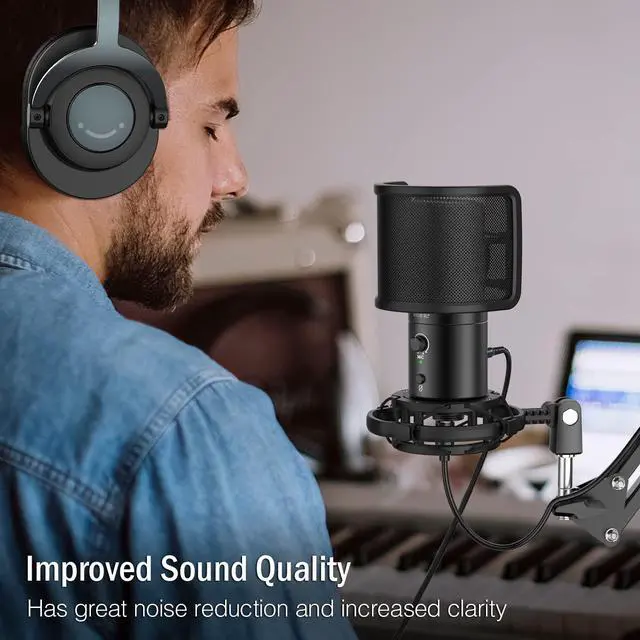 Alt view image 2 of 5 - FIFINE USB Microphone Kit, 3.5mm/6.35mm Headphones Studio Recording Monitoring, Gaming Streaming Mic Set with USB C & A, Over Ear Wired Headphones with Adjustable Headband for YouTube (T683+H8)