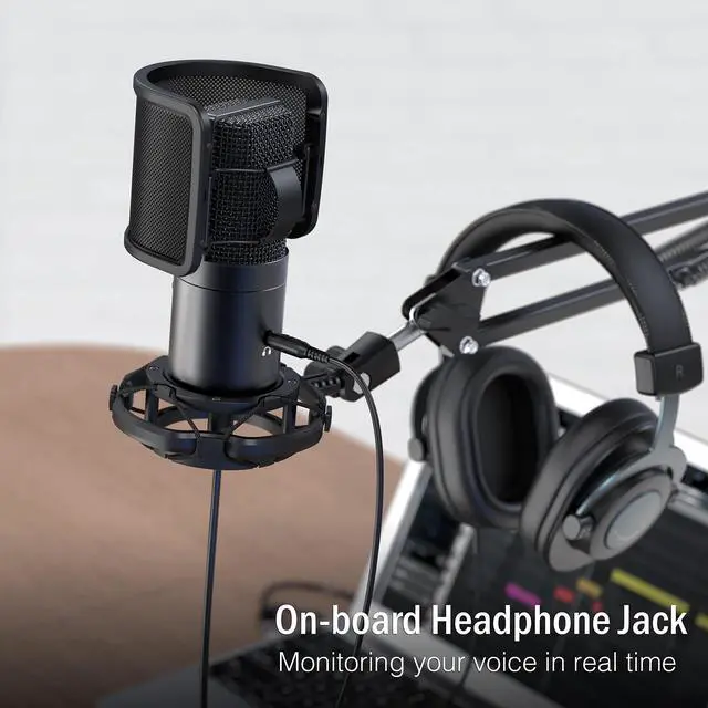 Alt view image 5 of 5 - FIFINE USB Microphone Kit, 3.5mm/6.35mm Headphones Studio Recording Monitoring, Gaming Streaming Mic Set with USB C & A, Over Ear Wired Headphones with Adjustable Headband for YouTube (T683+H8)