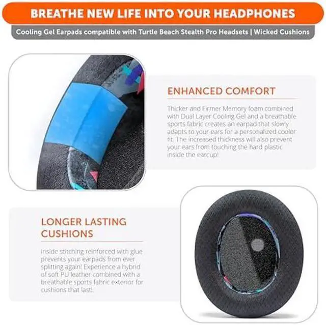 Alt view image 4 of 5 - WC Freeze Stealth Pro - Cooling Gel Earpads for Turtle Beach Stealth Pro by Wicked Cushions - Boost Comfort, Durability, Thickness & Sound Isolation for Superior Gaming Sessions | 90's Black