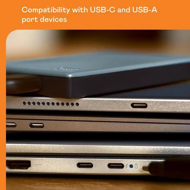 Alt view image 3 of 5 - WD 2TB My Passport Portable Hard Drive, Works with USB-C and USB-A, Windows PC, Mac, Chromebook, Gaming Consoles, and Mobile Devices, Backup Software and Password Protection - WDBRMD0020BGY-WESN