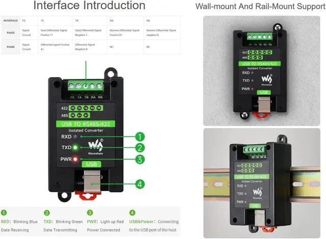 Alt view image 5 of 5 - USB to RS485/422 Converter Onboard FT232RL and SP485EEN Chip, Galvanic Isolated Converter with Multiple Protection, Support Win11/10/8.1/8/7/XP, Mac, Linux, Android, WinCE, etc