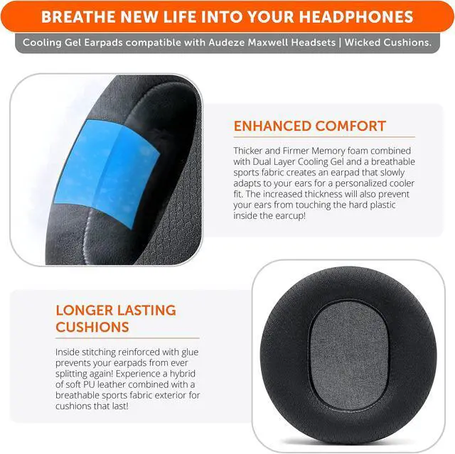 Alt view image 4 of 5 - WC Freeze Maxwell - Cooling Gel Replacement Earpads for Audeze Maxwell Headphones by Wicked Cushions - Elevate Comfort, Durability, Thickness & Sound Isolation for Epic Gaming Sessions | Black