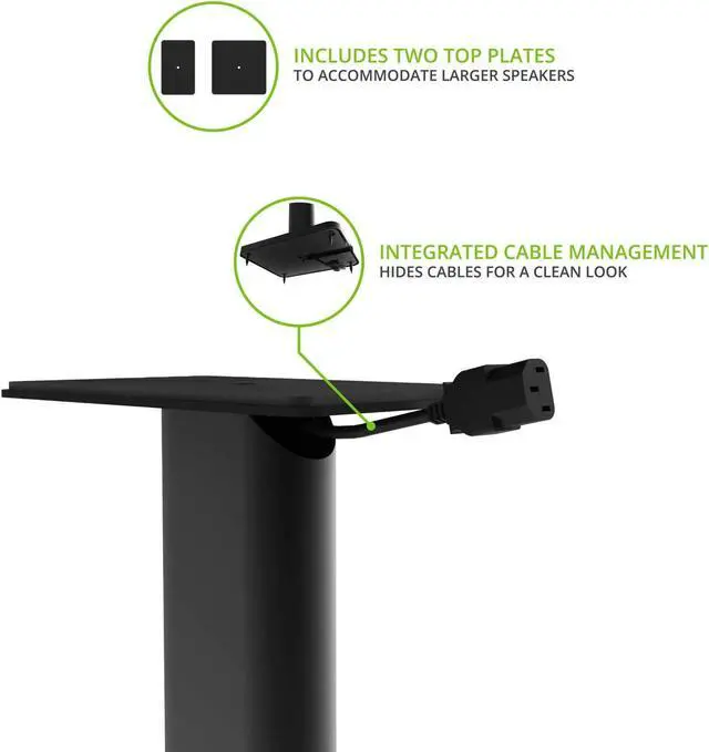 Alt view image 3 of 5 - Kanto SP26PL Universal Speaker Floor Stands for Bookshelf Speakers | 26" Tall | Two Sizes Rotating Top Plate w/Foam Padding | Carpet & Hardwood Feet | Hidden Cables |  1/4 "-20 Mounting | Pair | Black