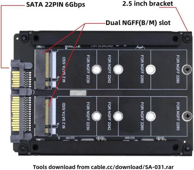 Alt view image 4 of 5 - Xiwai Dual NGFF B+M Key M.2 SSD Card JBOD Raid0 Span Bridge to 2.5inch SATA Combo HDD Disk Drive Enclosure
