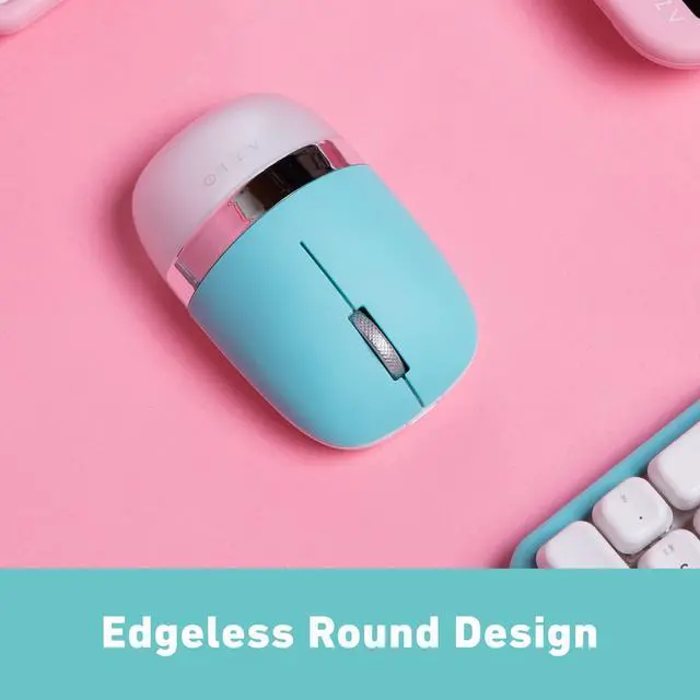 Alt view image 2 of 5 - Azio IZO Wireless Optical Mouse - Bluetooth 3.0 & 5.0/2.4G RF-USB, Ambidextrous Design, PixArt PAW3212 Sensor, 1000/1600/2400 DPI, Rechargeable, Mint & Silver - PC & Mac, Mint Daisy (IM409)