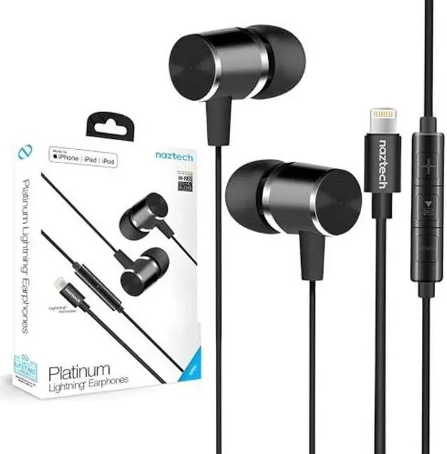 Main image of Naztech Platinum Lightning Earphones with Mic - Apple MFi Certified, Premium Noise Isolating Fit, In-Ear Earbuds for iPhone, iPad & iPods - Black