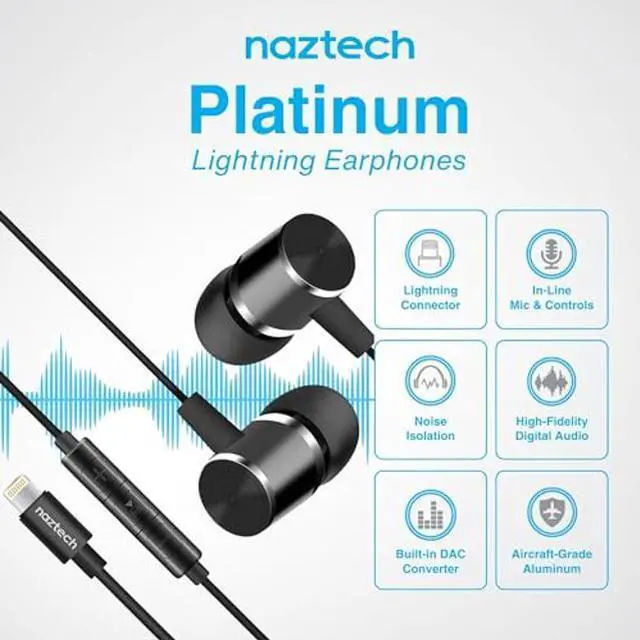 Alt view image 2 of 5 - Naztech Platinum Lightning Earphones with Mic - Apple MFi Certified, Premium Noise Isolating Fit, In-Ear Earbuds for iPhone, iPad & iPods - Black