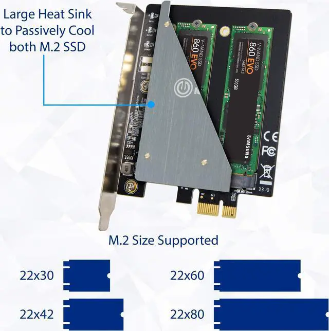 Alt view image 5 of 5 - IO CREST Dual M.2 B-Key SATA SSD Converter PCI Express 3.0 x1 Expansion Card Heat Sink Jmicron JMB582 Chipset SI-PEX40153