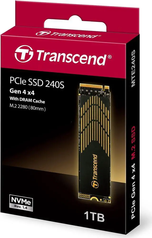 Alt view image 3 of 4 - Transcend TS1TMTE240S 1TB M.2 PCIe Gen4x4 NVMe MTE240S Internal Gaming Solid State Drive with Speeds up to 3,800MB/s