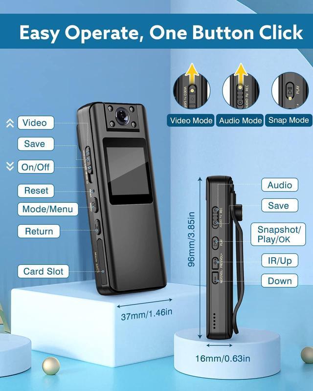 Alt view image 4 of 5 - BOBLOV A22 128GB 1080P Body Worn Camera, Shooting Video for 10 Hours, with Loop Recording and Night Vision for Law Enforcement, Hiking and Outdoor Sports Records