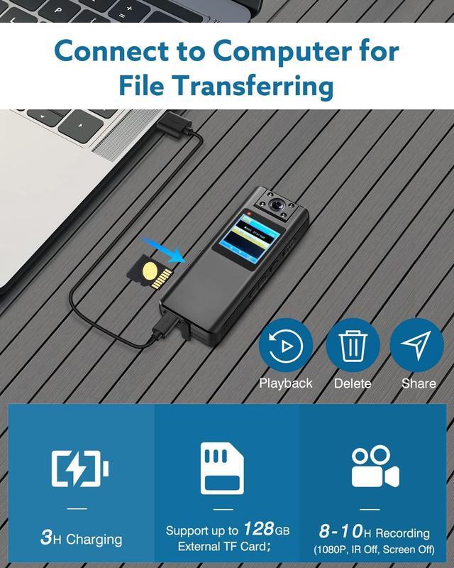 Alt view image 3 of 5 - BOBLOV A22 128GB 1080P Body Worn Camera, Shooting Video for 10 Hours, with Loop Recording and Night Vision for Law Enforcement, Hiking and Outdoor Sports Records
