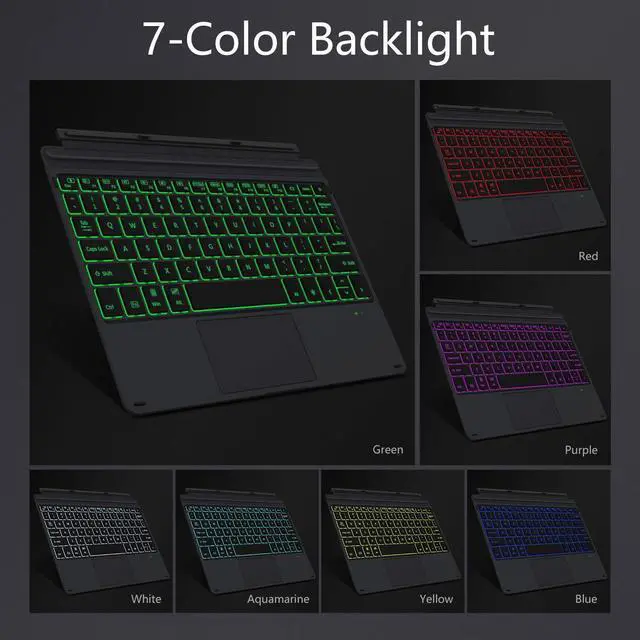 Alt view image 3 of 5 - MoKo Type Cover Fit Microsoft Surface Go 4 (2023)/ Go 3 (2021)/ Go 2 2020 / Go 2018, Slim Wireless Bluetooth Keyboard with Trackpad, 7-Color LED Backlit, Built-in Rechargeable Battery - Black
