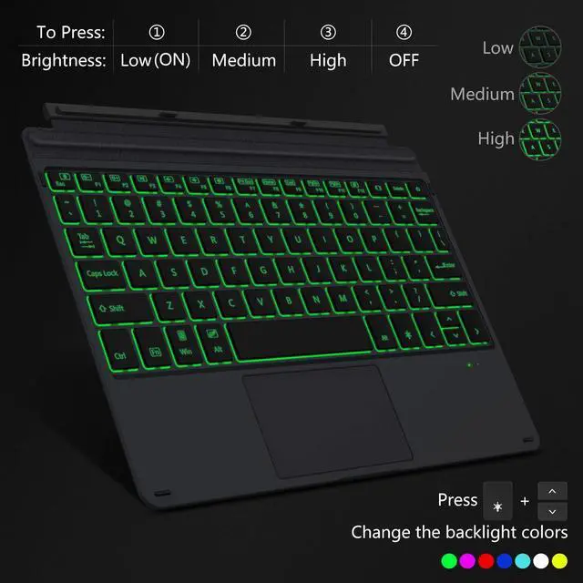 Alt view image 4 of 5 - MoKo Type Cover Fit Microsoft Surface Go 4 (2023)/ Go 3 (2021)/ Go 2 2020 / Go 2018, Slim Wireless Bluetooth Keyboard with Trackpad, 7-Color LED Backlit, Built-in Rechargeable Battery - Black