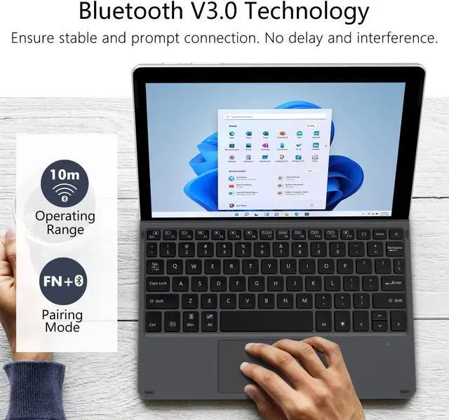 Alt view image 5 of 5 - MoKo Type Cover Fit Microsoft Surface Go 4 (2023)/ Go 3 (2021)/ Go 2 2020 / Go 2018, Slim Wireless Bluetooth Keyboard with Trackpad, 7-Color LED Backlit, Built-in Rechargeable Battery - Black
