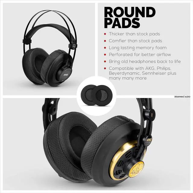 Alt view image 4 of 5 - Brainwavz Round Memory Foam Earpads - Suitable Many Large Headphones - SteelSeries, HD668B, ATH, AKG K553, HifiMan, ATH, Philips, Fostex, Sony Ear Pad & More (Perforated Black)