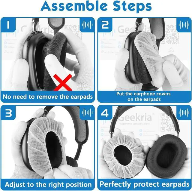 Alt view image 5 of 5 - Geekria 100 Pairs Disposable Headphones Ear Cover for Over-Ear Headset Earcup, Stretchable Sanitary Ear Pads Cover, Hygienic Ear Cushion Protector (M/White)