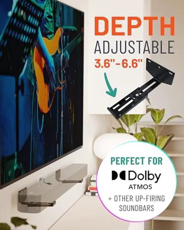 Alt view image 4 of 5 - ECHOGEAR Soundbar Wall Mount Bracket - Works with All Soundbars Including Samsung, Vizio, LG, & More - Depth Adjustable for Dolby Atmos Soundbars