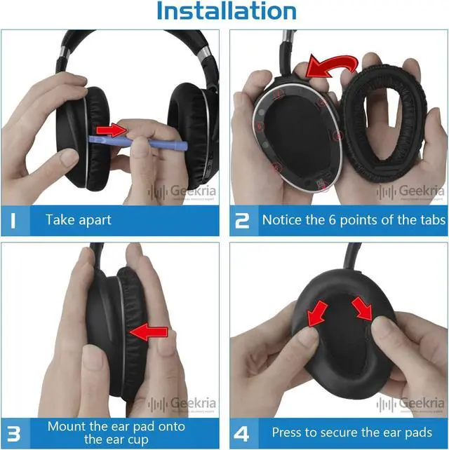 Alt view image 4 of 5 - Geekria Replacement Earpads and Headband Cover for Sennheiser PXC 550, PXC 550-II Wireless Headphones, Headset Ear Cushion Repair Parts