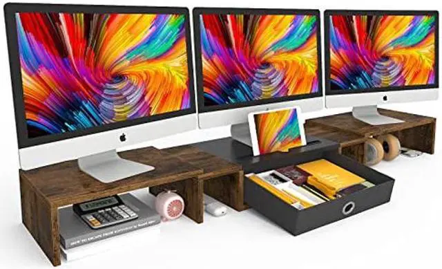 Main image of WESTREE Triple Dual Monitor Stand Riser with Drawer,Extra Large Adjustable for 2~3 Monitors,Solt for Phone & Tablet, Desktop Organizer Stand for Computer,Laptop,Printer,TV
