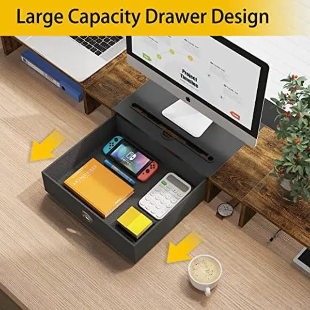Alt view image 3 of 5 - WESTREE Triple Dual Monitor Stand Riser with Drawer,Extra Large Adjustable for 2~3 Monitors,Solt for Phone & Tablet, Desktop Organizer Stand for Computer,Laptop,Printer,TV