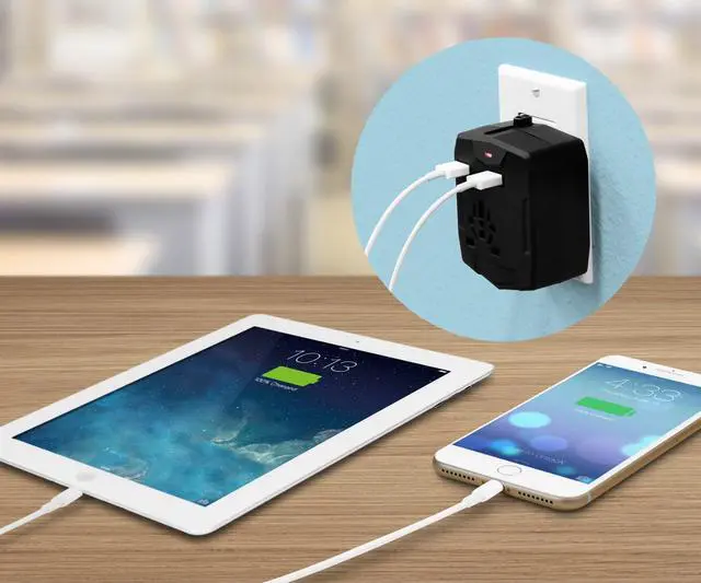 Alt view image 2 of 5 - Universal Travel Wall Plug Adapter Charger with Dual 2.5A USB Ports with Built-in 3,000mAh Powerbank Covers 150+Countries (Europe, Asia, South America, and More)
