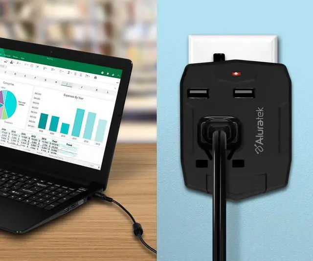 Alt view image 3 of 5 - Universal Travel Wall Plug Adapter Charger with Dual 2.5A USB Ports with Built-in 3,000mAh Powerbank Covers 150+Countries (Europe, Asia, South America, and More)
