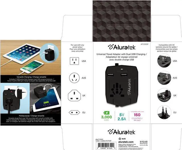 Alt view image 5 of 5 - Universal Travel Wall Plug Adapter Charger with Dual 2.5A USB Ports with Built-in 3,000mAh Powerbank Covers 150+Countries (Europe, Asia, South America, and More)