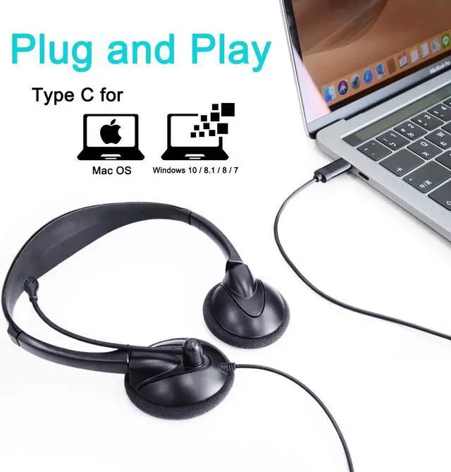 Alt view image 2 of 5 - ALTEAM USB Type C Wired Headset with Mic Inline Volume Control, HD Stereo Sound Binaural On-Ear for VoIP Softphone, Video Conference UC Applications, Windows, Mac OS/OS X, Music, Online Game