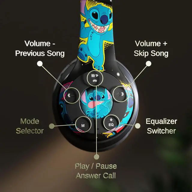 Alt view image 2 of 5 - Disney Lilo & Stitch Bluetooth Over-Ear Headphones, Wireless Foldable Headset with Built-in Microphone - Lilo & Stitch Design, for Adults and Kids, Comfortable Auriculares: Electronics