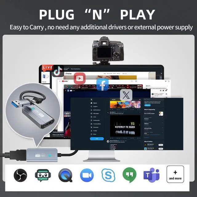 Alt view image 3 of 5 - Papeaso Video Capture Card, 4K HDMI to USB/USB C 3.0 Capture Card, 1080P 60FPS Video Capture Device, for Streaming, Teaching,Gaming, Video conferencing or Live Broadcasting