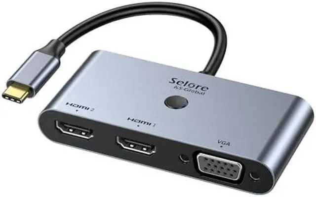 Main image of Selore USB C Docking Station 3 Monitors, USB C to Dual HDMI VGA Adapter with One-Touch Multi-Screen Switch and Screen On/Off Button, HDMI Splitter Converter for Dell, HP, Lenovo,MacBook Pro/Air, etc