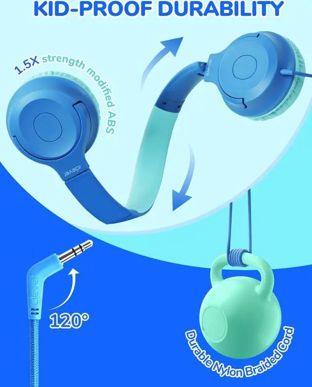 Alt view image 3 of 5 - iClever HS27 & HS22 Kids Headphones Wired Bundles-Comfortable Fit, Safe 85dBA Volume Limited,Girls Boys Headphones for Foldable 3.5mm Wired Kids Headphones for iPad Computer