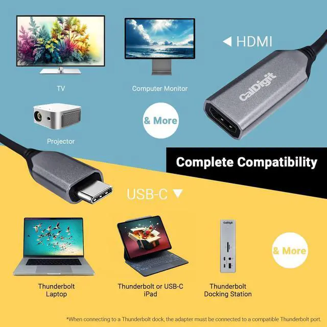 Alt view image 2 of 5 - CalDigit USB-C to HDMI 2.1 8K Adapter Dongle - High Refresh Display, HDR, 10 bit, Compatible with Thunderbolt 3/4 / USB 3.1 / USB4 for Apple MacBook Air, 2016+ MacBook Pro (USB-C to HDMI 2.1 (8K))