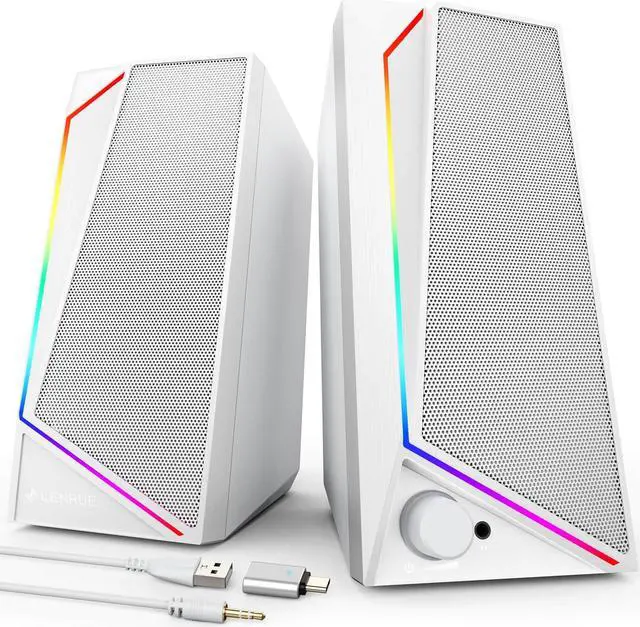 Main image of LENRUE Computer Speakers, USB/USB-C Powered PC Speakers with Loud Stereo Sound, Headphone-in for Desktop, iMac, MacBook, Laptop, Monitor (USB-C to USB Adapter Included)