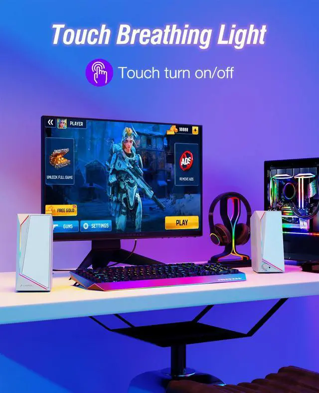 Alt view image 2 of 5 - LENRUE Computer Speakers, USB/USB-C Powered PC Speakers with Loud Stereo Sound, Headphone-in for Desktop, iMac, MacBook, Laptop, Monitor (USB-C to USB Adapter Included)