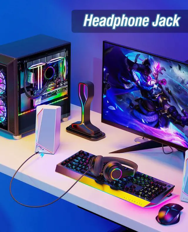 Alt view image 4 of 5 - LENRUE Computer Speakers, USB/USB-C Powered PC Speakers with Loud Stereo Sound, Headphone-in for Desktop, iMac, MacBook, Laptop, Monitor (USB-C to USB Adapter Included)