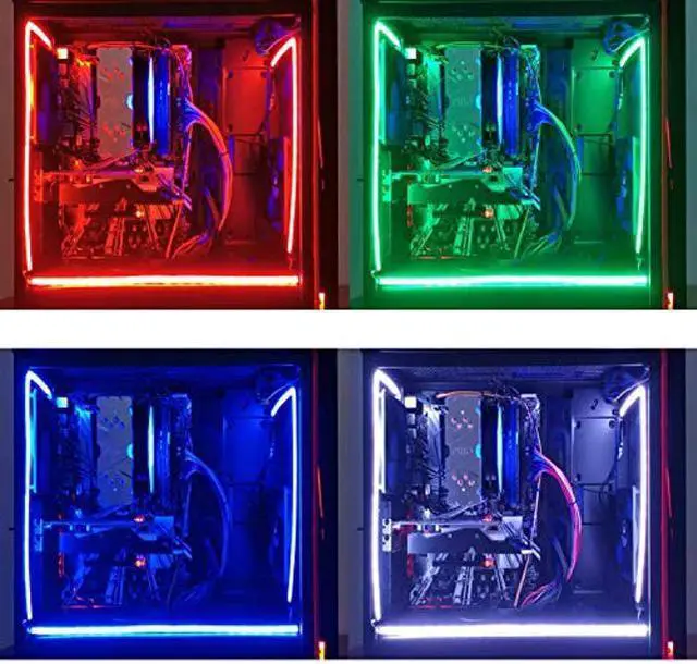 Alt view image 3 of 5 - airgoo NEON RGB LED Strip for PC, 48 LEDs 2 x 15.7inch RGB Strips for for Motherboards 12V 4Pin RGB LED Header, Easy to Install with 12 pcs Strong Magnetic Brackets