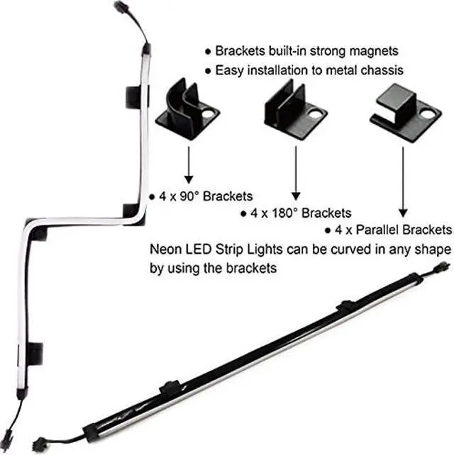 Alt view image 5 of 5 - airgoo NEON RGB LED Strip for PC, 48 LEDs 2 x 15.7inch RGB Strips for for Motherboards 12V 4Pin RGB LED Header, Easy to Install with 12 pcs Strong Magnetic Brackets