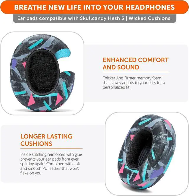 Alt view image 3 of 4 - WC Wicked Cushions Extra Thick Earpads for Skullcandy Crusher/Evo/Hesh 3 Headphones & More | Improved Durability & Thickness for Improved Comfort and Noise Isolation | 90's Black