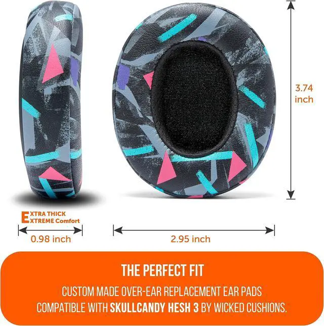 Alt view image 4 of 4 - WC Wicked Cushions Extra Thick Earpads for Skullcandy Crusher/Evo/Hesh 3 Headphones & More | Improved Durability & Thickness for Improved Comfort and Noise Isolation | 90's Black