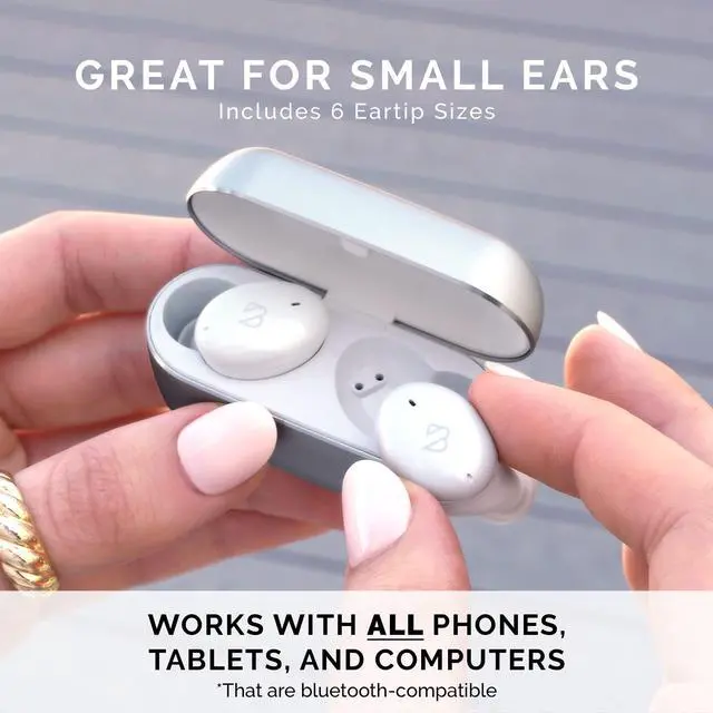 Alt view image 2 of 5 - Tempo 30 Wireless Earbuds for Small Ears with Premium Sound, Comfortable Bluetooth Ear Buds for Women and Men, White Earphones for Small Ear Canals with Mic, IPX7 Sweatproof, Long Battery, Loud Bass