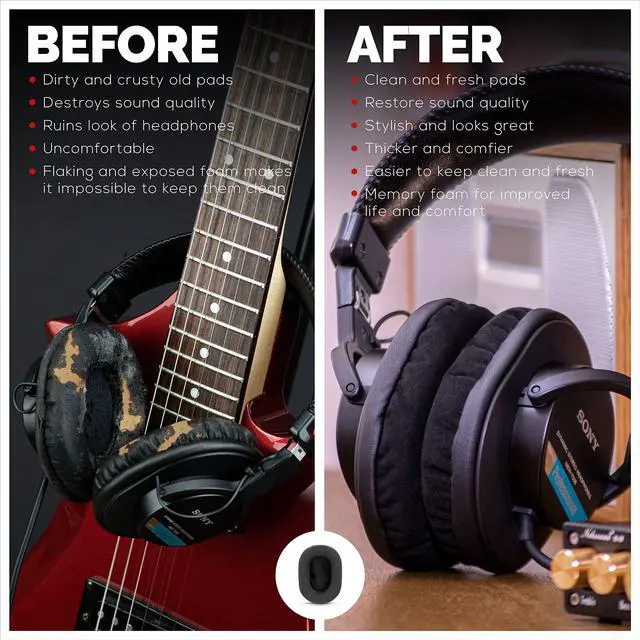 Alt view image 2 of 4 - BRAINWAVZ Replacement Micro Suede Earpads for Sony MDR 7506, V6, CD900ST, Memory Foam Ear Pad & Suitable for Other On Ear Headphones, Micro Suede Black